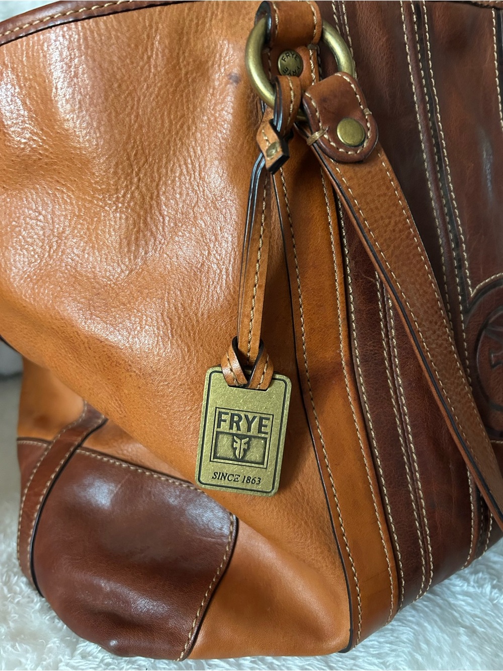 Frye Two-Tone Chestnut & Cognac Leather Tote - Picture 6 of 7